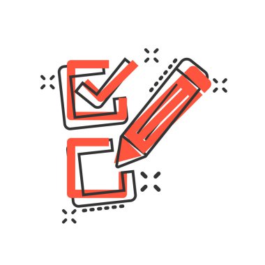 Çizgi roman tarzı belge işareti simgesi kontrol. Anket vektör Carto