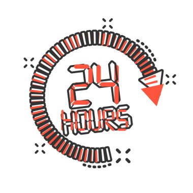 komik tarzda 24 saat saat işareti simgesi. Yirmi dört saat açık v