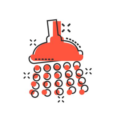 Komik tarzda duş işareti simgesi. Banyo su cihazı vektör CA