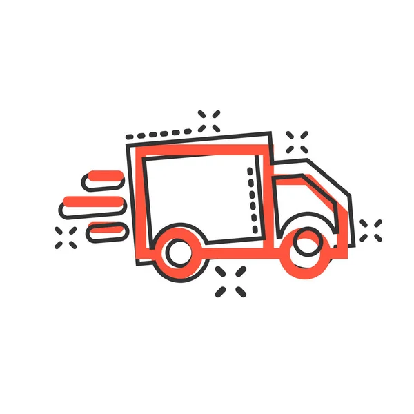 Ícone de sinal de caminhão de entrega em estilo cômico. Van vector cartoon illu — Vetor de Stock