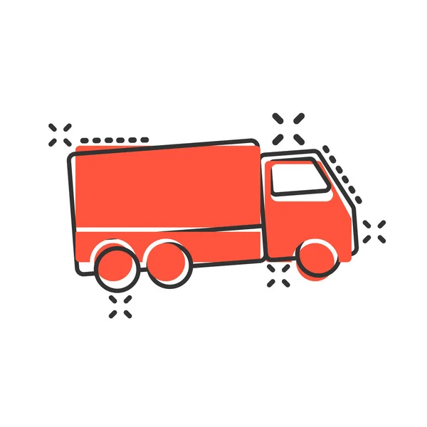 Delivery truck sign icon in comic style. Van vector cartoon illu