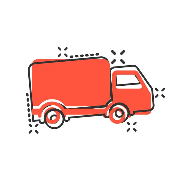 Delivery truck sign icon in comic style. Van vector cartoon illu — Stock Vector