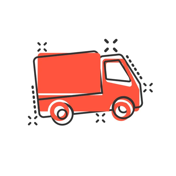 Icono de signo de camión de entrega en estilo cómico. Van vector de dibujos animados illu — Vector de stock