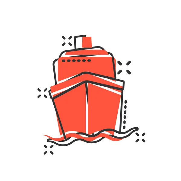 Ship cruise sign icon in comic style. Cargo boat vector cartoon — Stock Vector