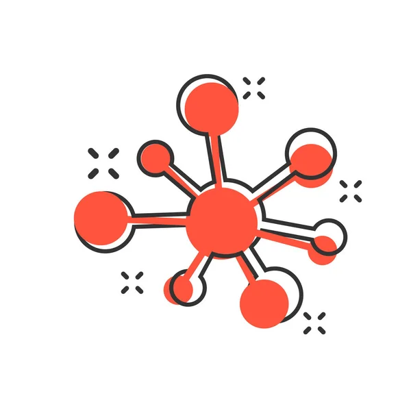 Icono de signo de conexión de red Hub en estilo cómic. Molécula de ADN ve — Vector de stock