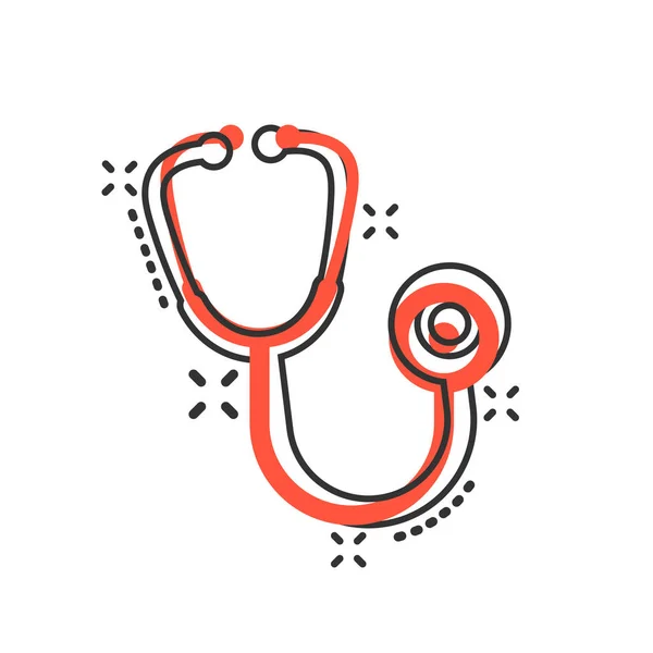 Signo de estetoscopio icono en estilo cómico. Médico carro vector médico — Vector de stock