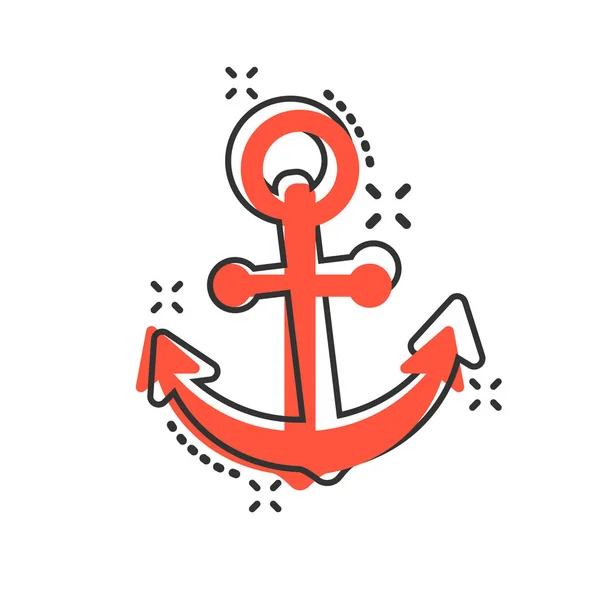 Boat anchor sign icon in comic style. Maritime equipment vector — Stock Vector