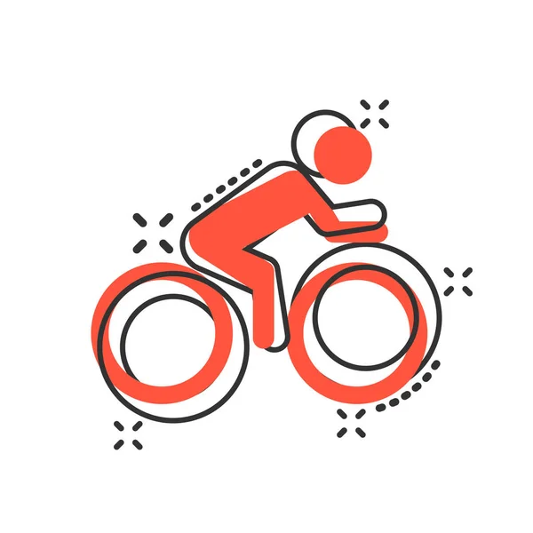 Gente en el icono del signo de bicicleta en estilo cómico. Bicicleta vector dibujos animados — Vector de stock