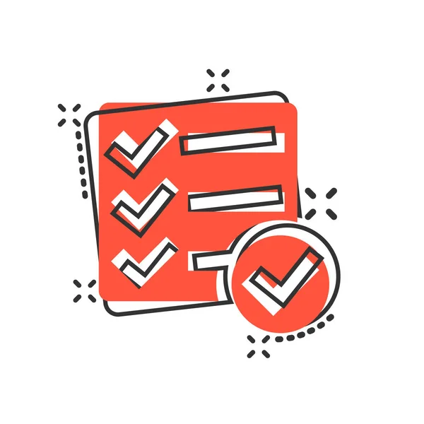 Checklist document sign icon in comic style. Survey vector carto — Stock Vector