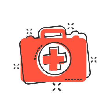 Komik tarzında ilk yardım kiti simgesi. Sağlık, yardım ve tıbbi diag