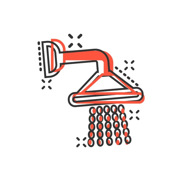 Ikona se sprchovým symbolem ve stylu komiksu. Vektor pro vodovodní zařízení — Stockový vektor