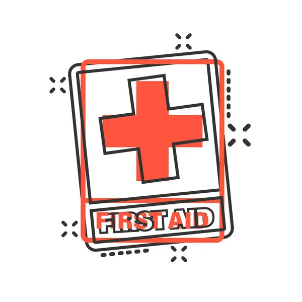 First aid sign icon in comic style. Health, help and medical vec — Stock Vector