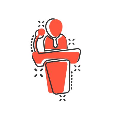 Komik tarzda genel konuşma simgesi. Podyum konferans vektör sepeti