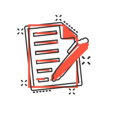 Çizgi roman stilinde kalem simgesi olan belge. Not defteri vektör karikatür il