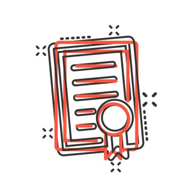 Çizgi roman stilinde sertifika simgesi. Lisans rozeti vektör karikatür il