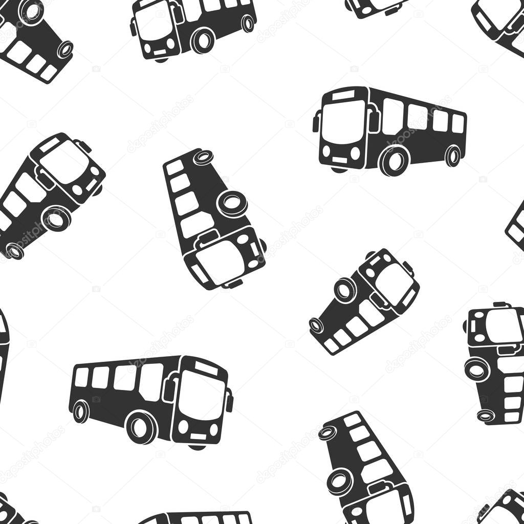 School bus icon seamless pattern background. Autobus vector illu