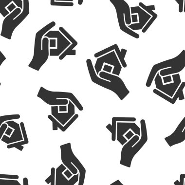 Evde bakım simgesi sorunsuz desen arka plan. El tutun ev vect