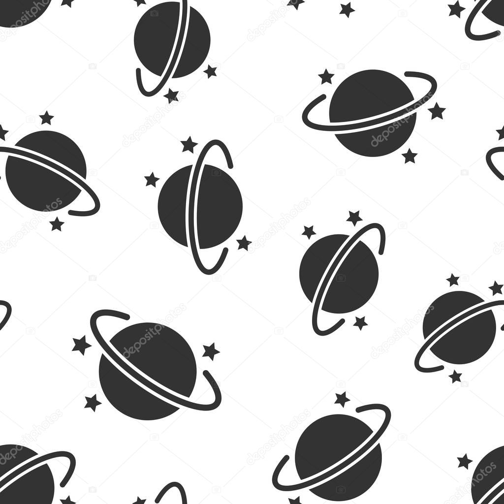 Saturn icon seamless pattern background. Planet vector illustrat