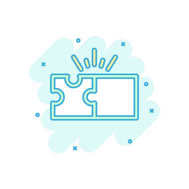 Komik tarzda bulmaca uyumlu simgesi. Jigsaw anlaşması vektör c