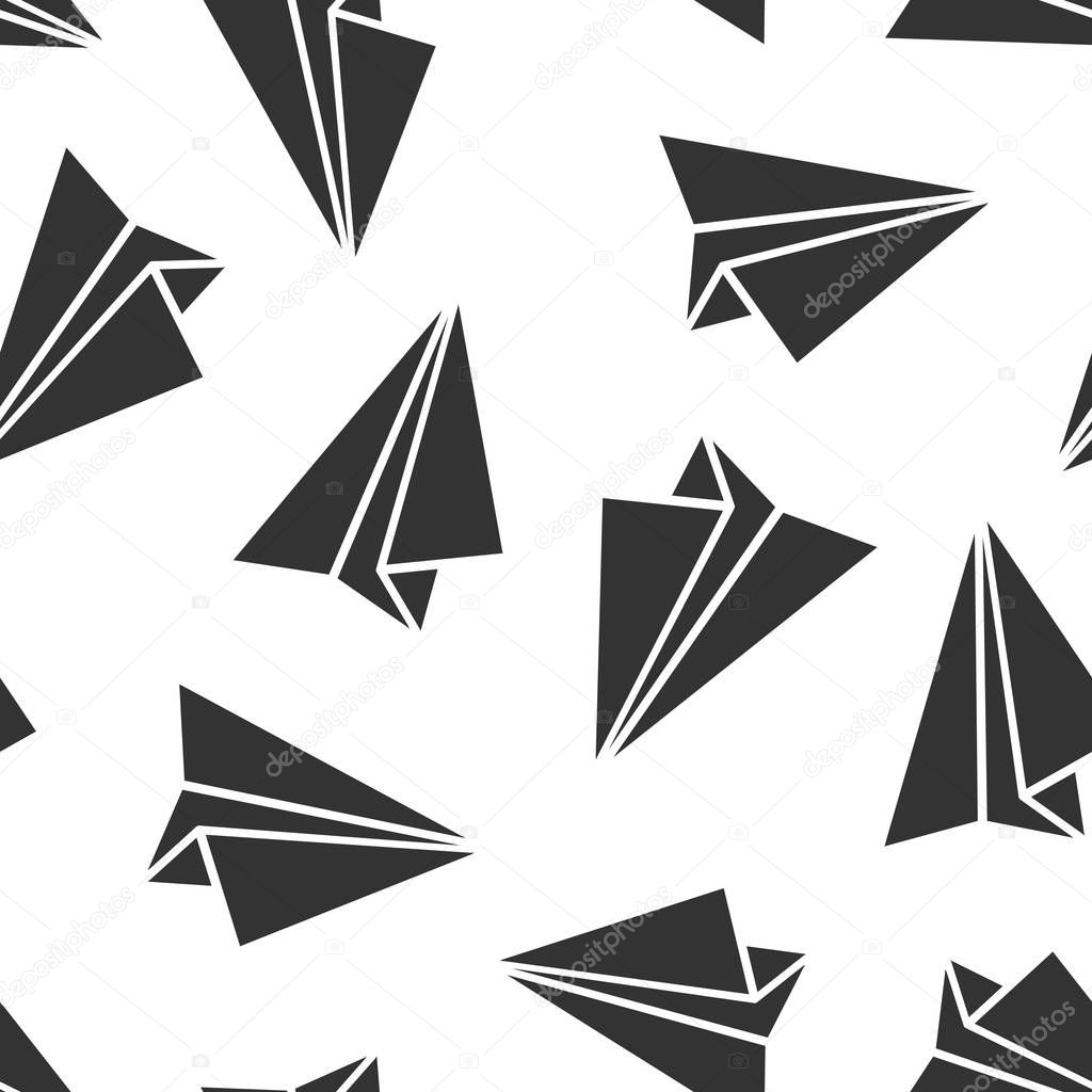 Paper airplane icon seamless pattern background. Plane vector il