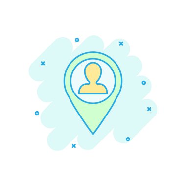 Komik tarzda yerleşim simgesi. İnsanlar pin vektör karikatür illustr