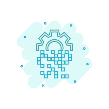 Komik tarzda dijital dişli simgesi. Dişli vektör karikatür illustratio