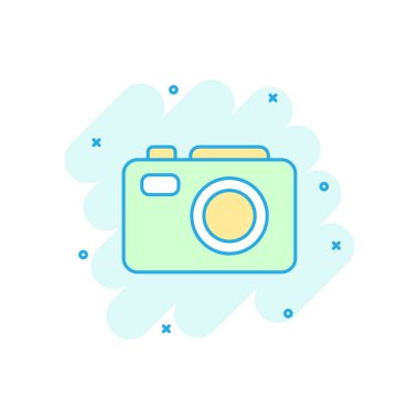 Komik tarzda kamera cihaz işareti simgesi. Fotoğraf vektör Carto