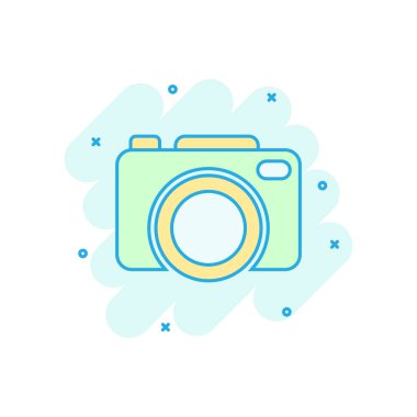 Komik tarzda kamera cihaz işareti simgesi. Fotoğraf vektör Carto