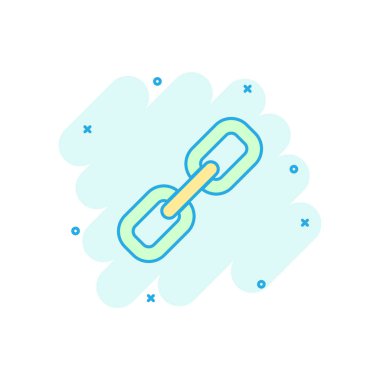 Komik tarzda zincir işareti simgesi. Bağlantı vektör karikatür illüstrasyon