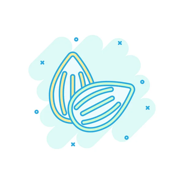 Almond icon in comic style. Bean vector cartoon illustration on — Stock Vector