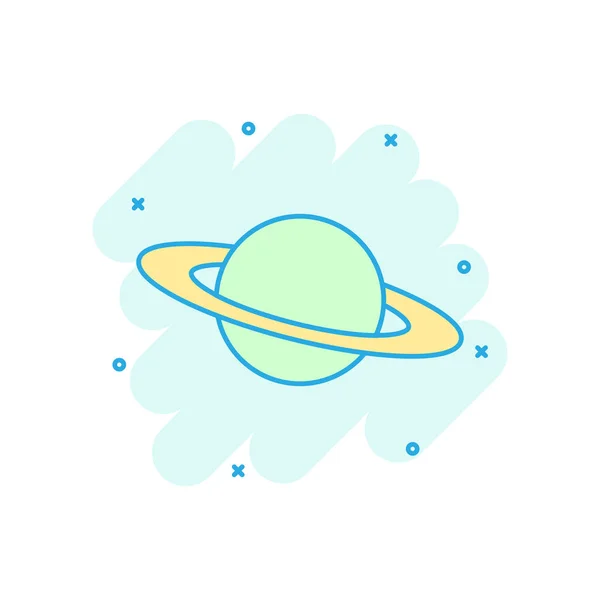 Icona di Saturno in stile comico. Pianeta vettore cartone animato illustrazione o — Vettoriale Stock