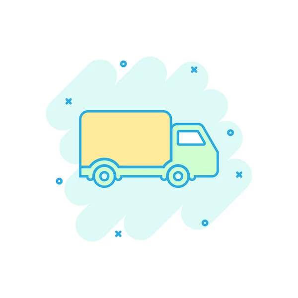 Delivery truck sign icon in comic style. Van vector cartoon illu