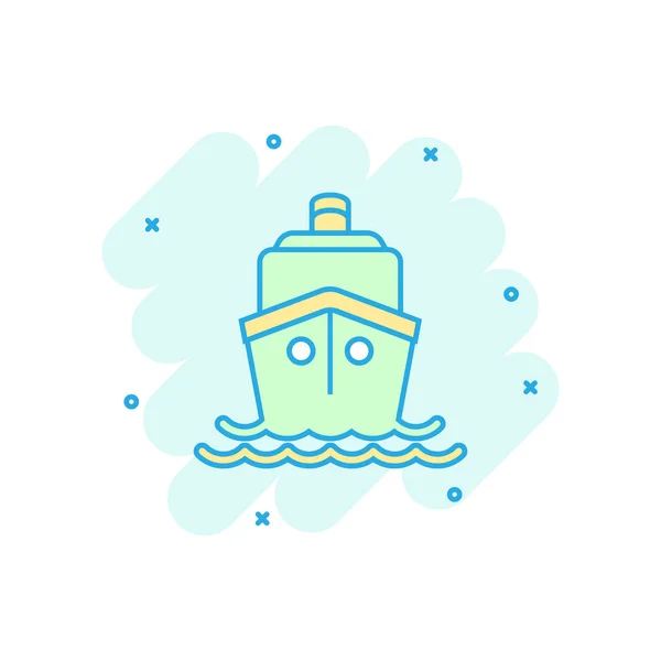 Ícone de sinal de cruzeiro de navio em estilo cômico. Desenhos animados de vetor de barco de carga — Vetor de Stock