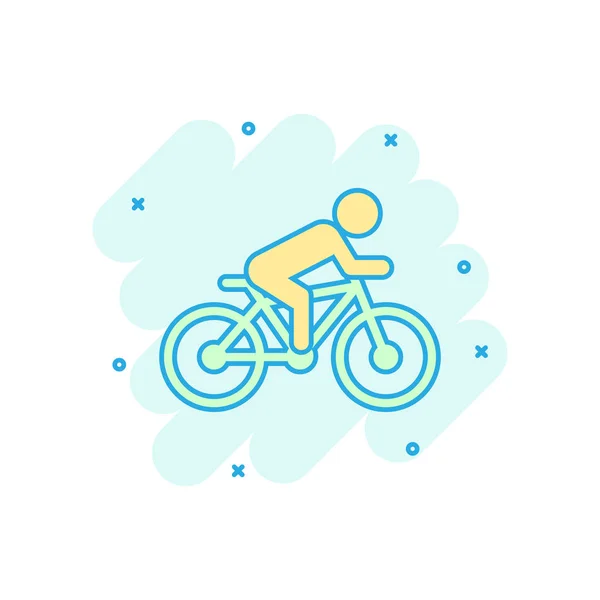 Gente en el icono del signo de bicicleta en estilo cómico. Bicicleta vector dibujos animados — Vector de stock