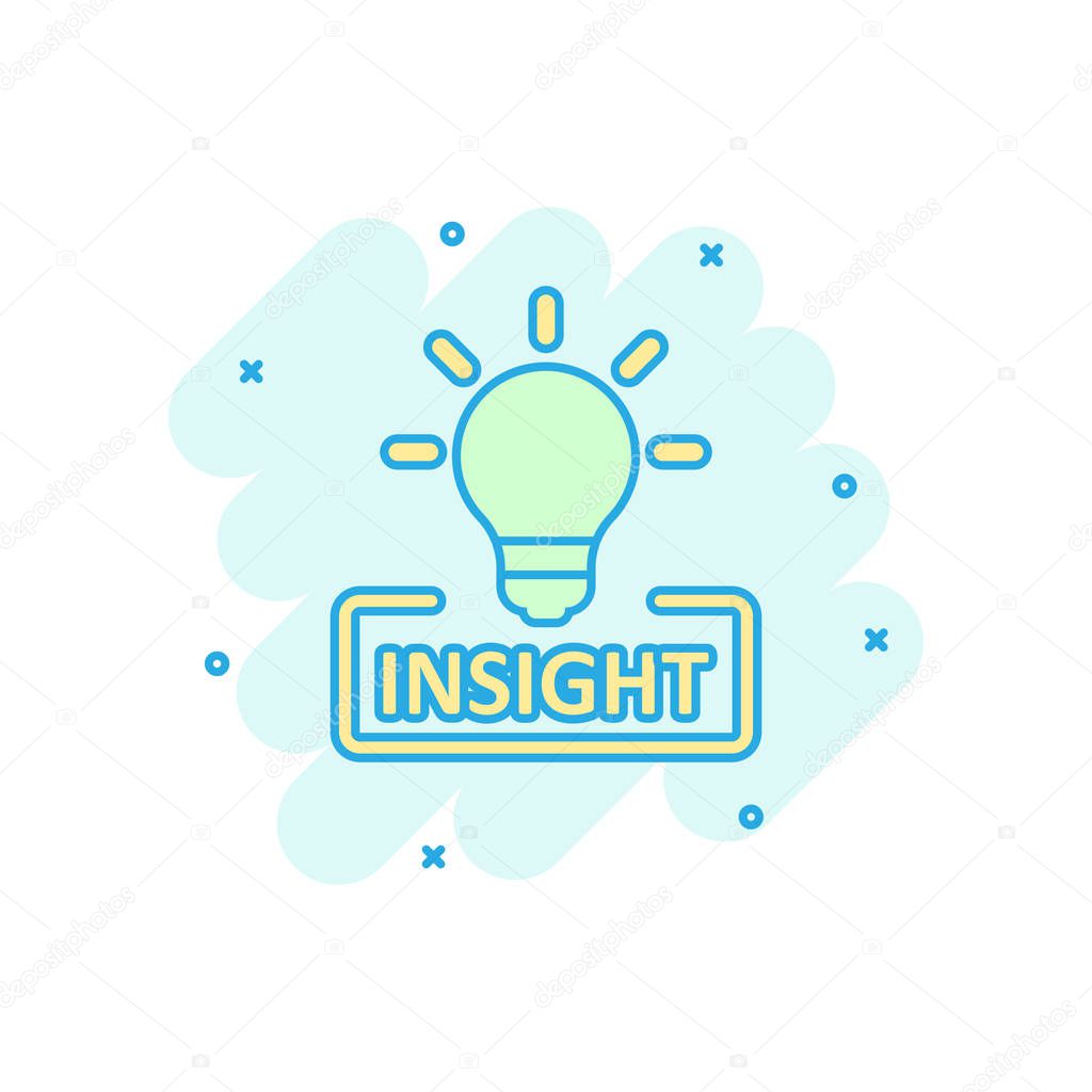 Insight icon in comic style. Bulb vector cartoon illustration on