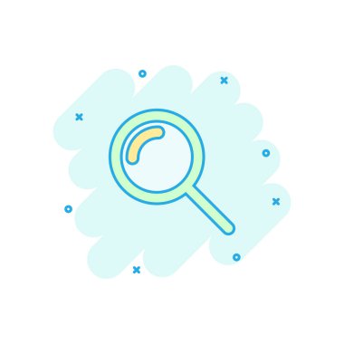 Komik stilde Büyüteç işareti simgesi. Büyüteç vektör karikatür illustr