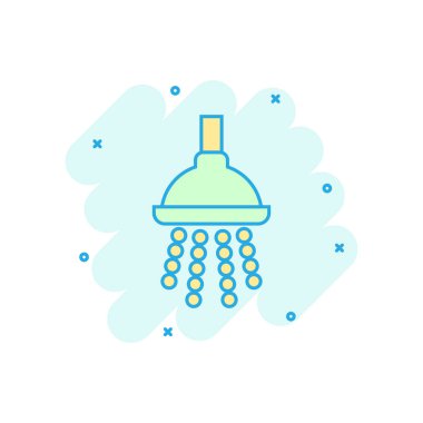 Komik tarzda duş işareti simgesi. Banyo su cihazı vektör CA