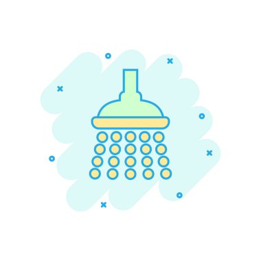 Komik tarzda duş işareti simgesi. Banyo su cihazı vektör CA