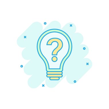 Komik tarzda sorun çözümü simgesi. Ampul fikir vektör araba