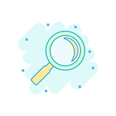 Komik stilde Büyüteç işareti simgesi. Büyüteç vektör karikatür illustr