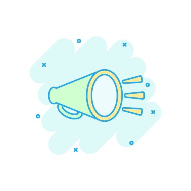 Komik tarzı megafon hoparlör simgesi. Bullhorn vektör karikatür i