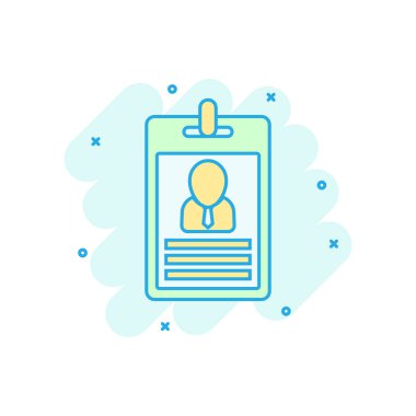 Komik tarzda kimlik kartı simgesi. Kimlik etiketi vektör karikatür illustr