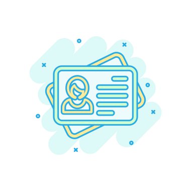 Komik tarzda kimlik kartı simgesi. Kimlik etiketi vektör karikatür illustr