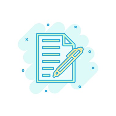 Çizgi roman stilinde kalem simgesi olan belge. Not defteri vektör karikatür il