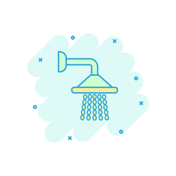 Shower sign icon in comic style. Bathroom water device vector ca — Stock Vector