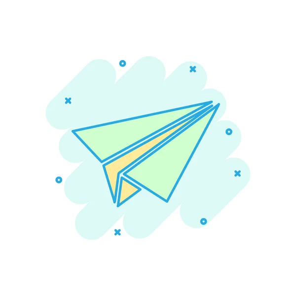 Ícone de avião de papel em estilo cômico. Plane vector cartoon illustr — Vetor de Stock