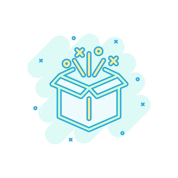 Icono de caja de regalo en estilo cómico. caso mágico vector de dibujos animados illustra — Vector de stock