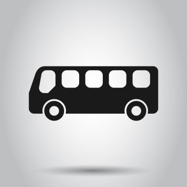 Düz tarzda okul otobüsü simgesi. Autobus vektör illüstrasyon üzerinde