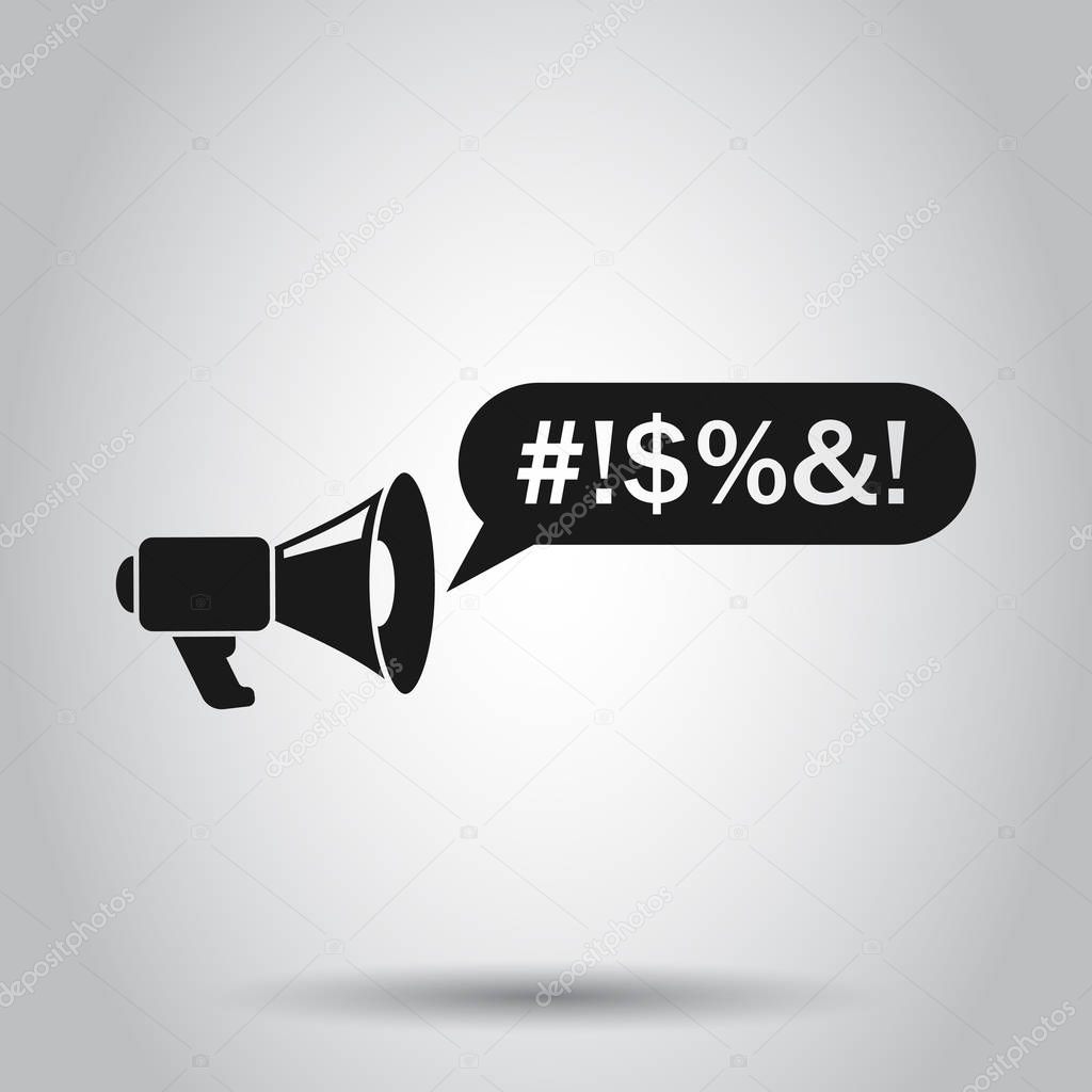 Shout speech bubble with megaphone icon in flat style. Complain 