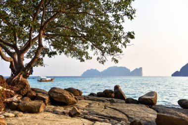 Tropik cennet plajı. Tayland deniz manzarası lagün.